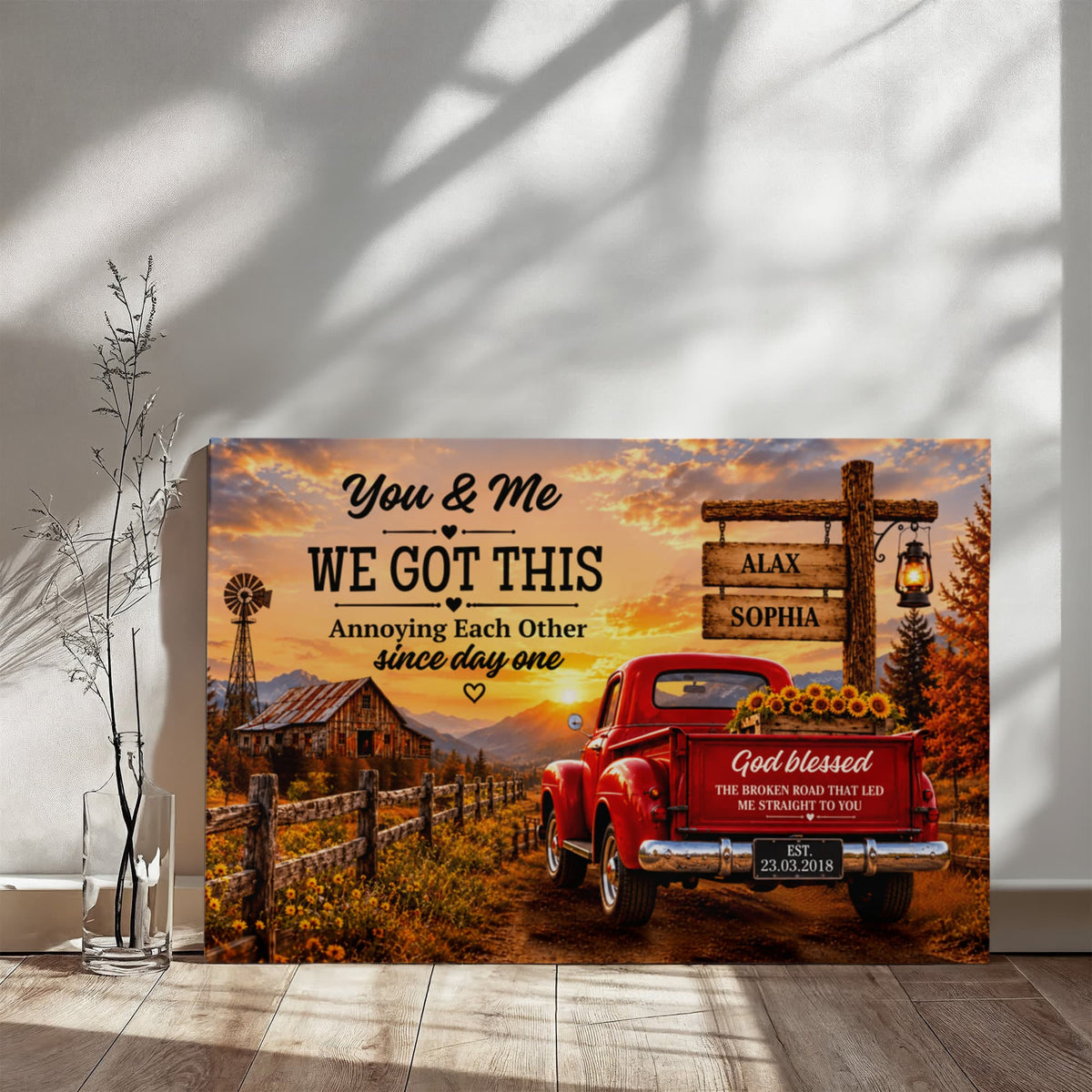 Vintage Red Truck Couple Anniversary Canvas