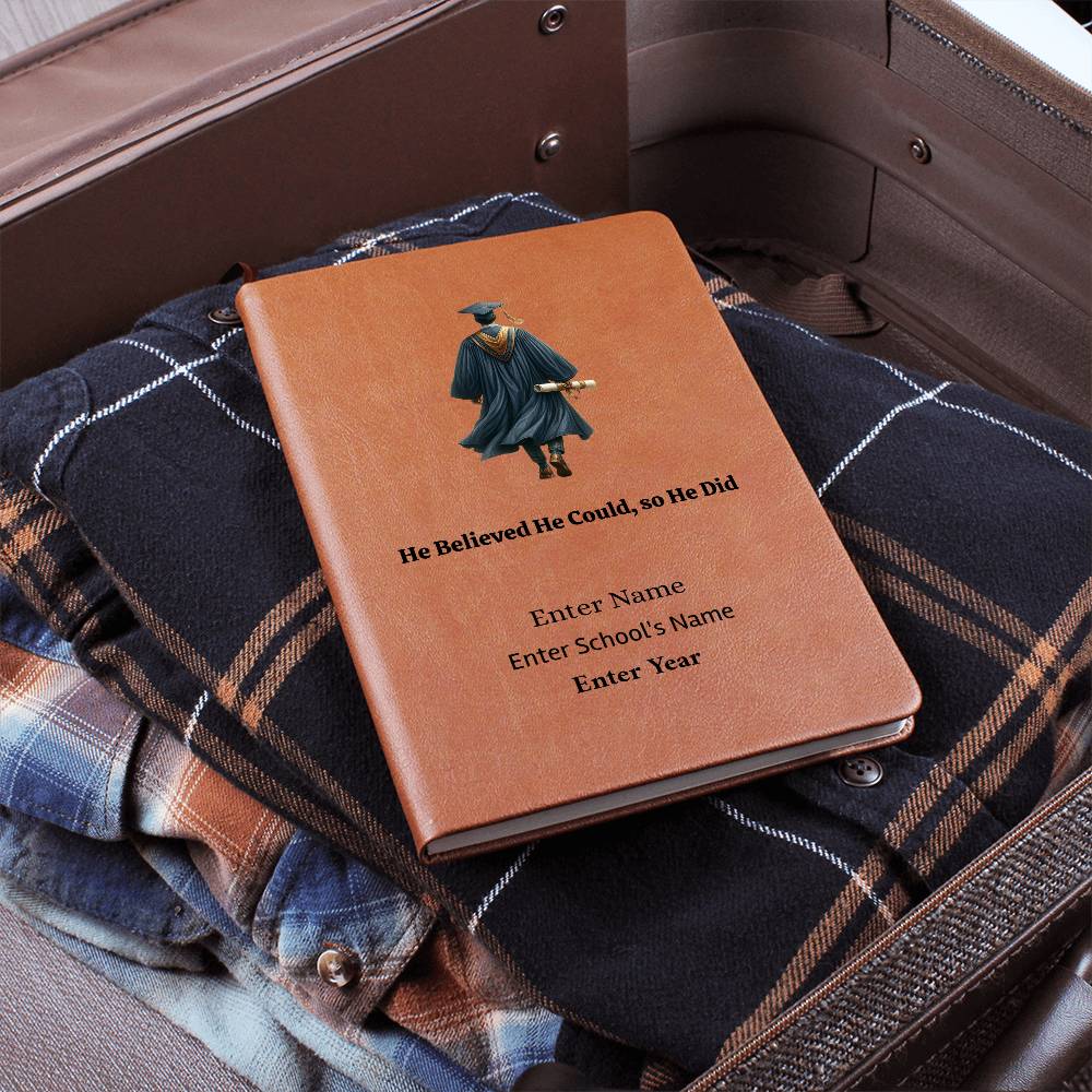 Personalized Graduation Journal for Him – Vegan Leather Notebook for Dreams, Goals & New Beginnings