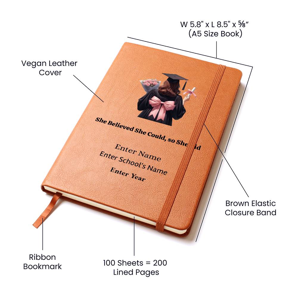 Personalized Graduation Journal for Her – Vegan Leather Notebook for Dreams, Goals & New Beginnings