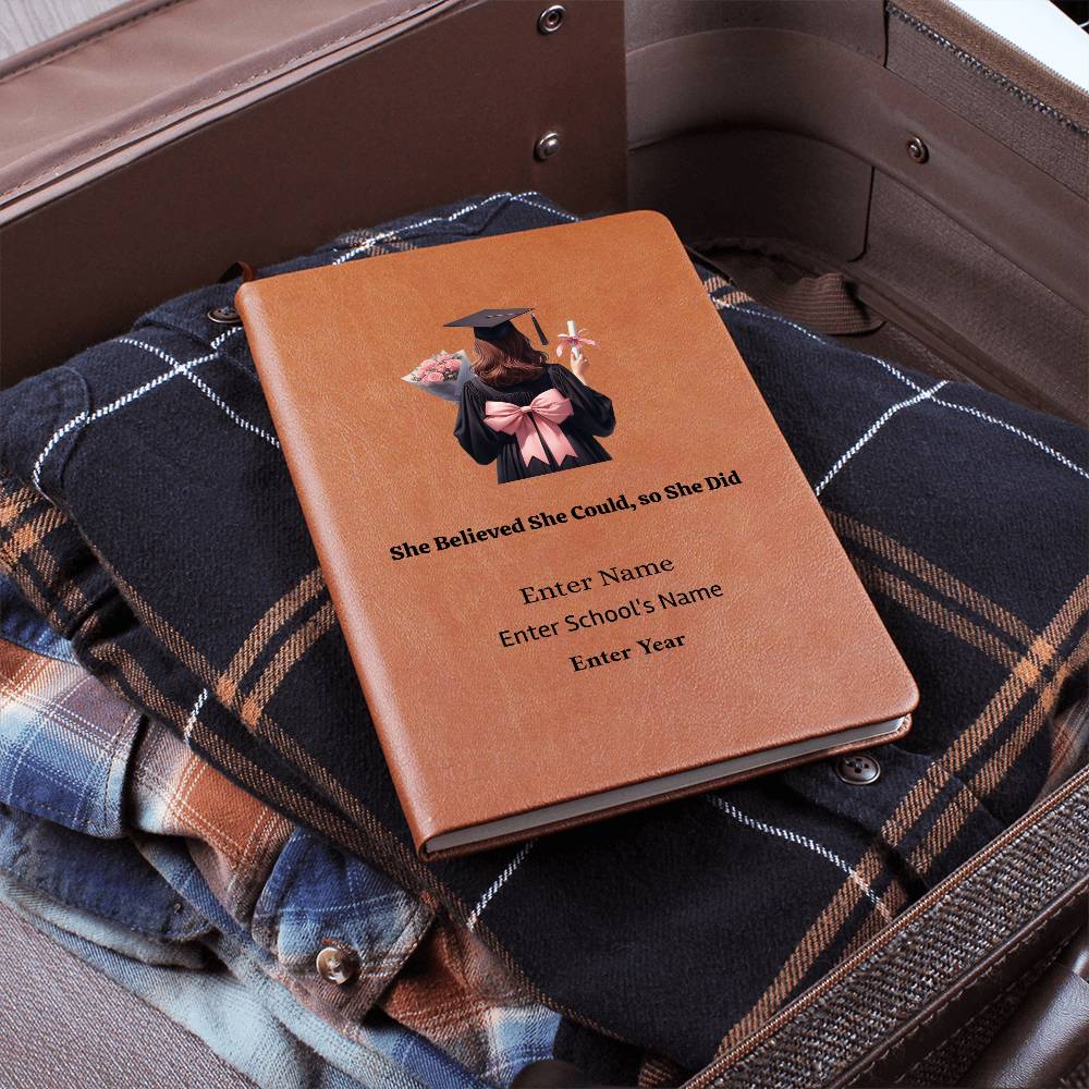 Personalized Graduation Journal for Her – Vegan Leather Notebook for Dreams, Goals & New Beginnings