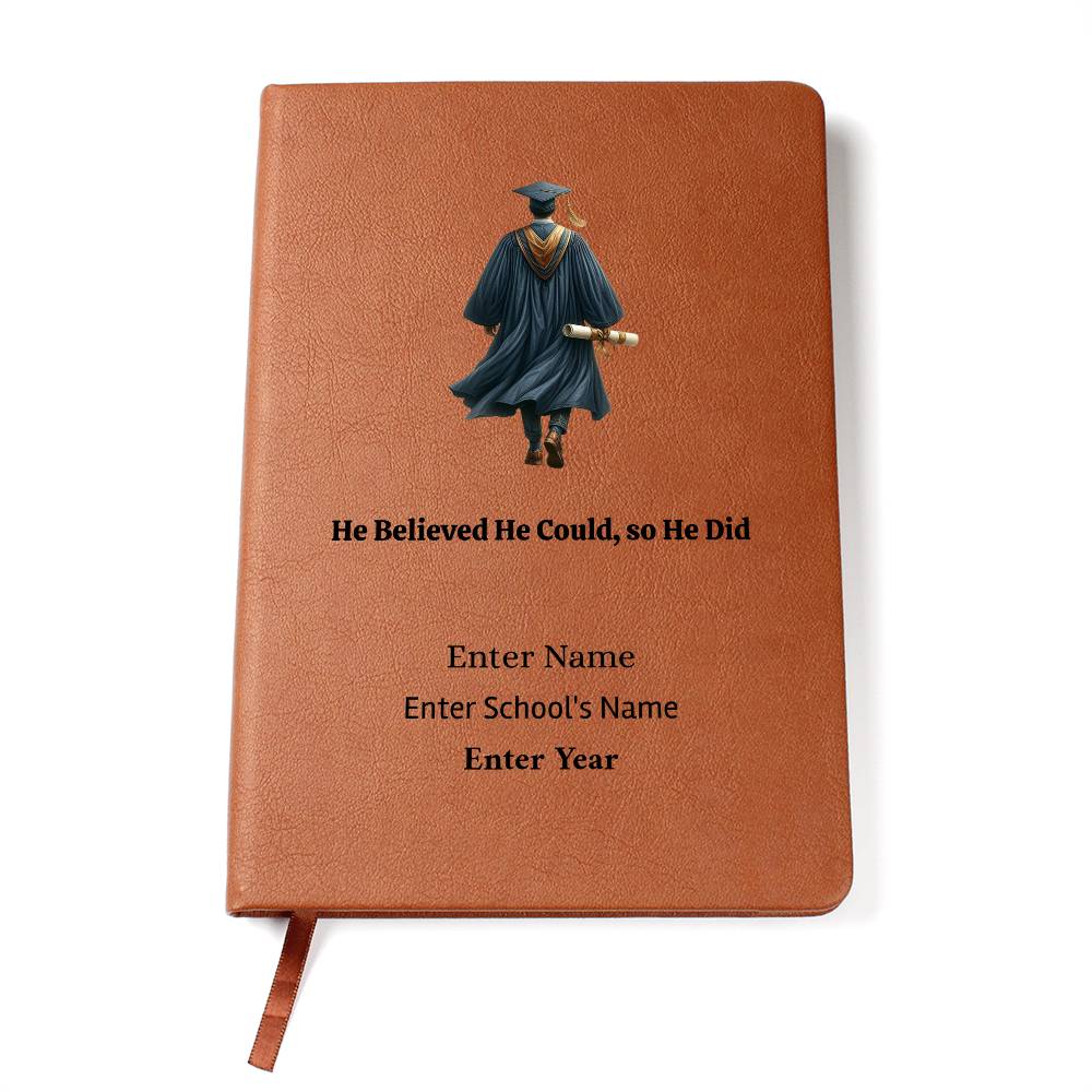 Personalized Graduation Journal for Him – Vegan Leather Notebook for Dreams, Goals & New Beginnings