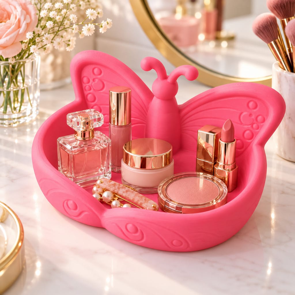 Butterfly Jewelry Storage Tray, 3D Printed Desktop Cosmetic Organizer, Decorative Jewelry Dish for Rings, Earrings