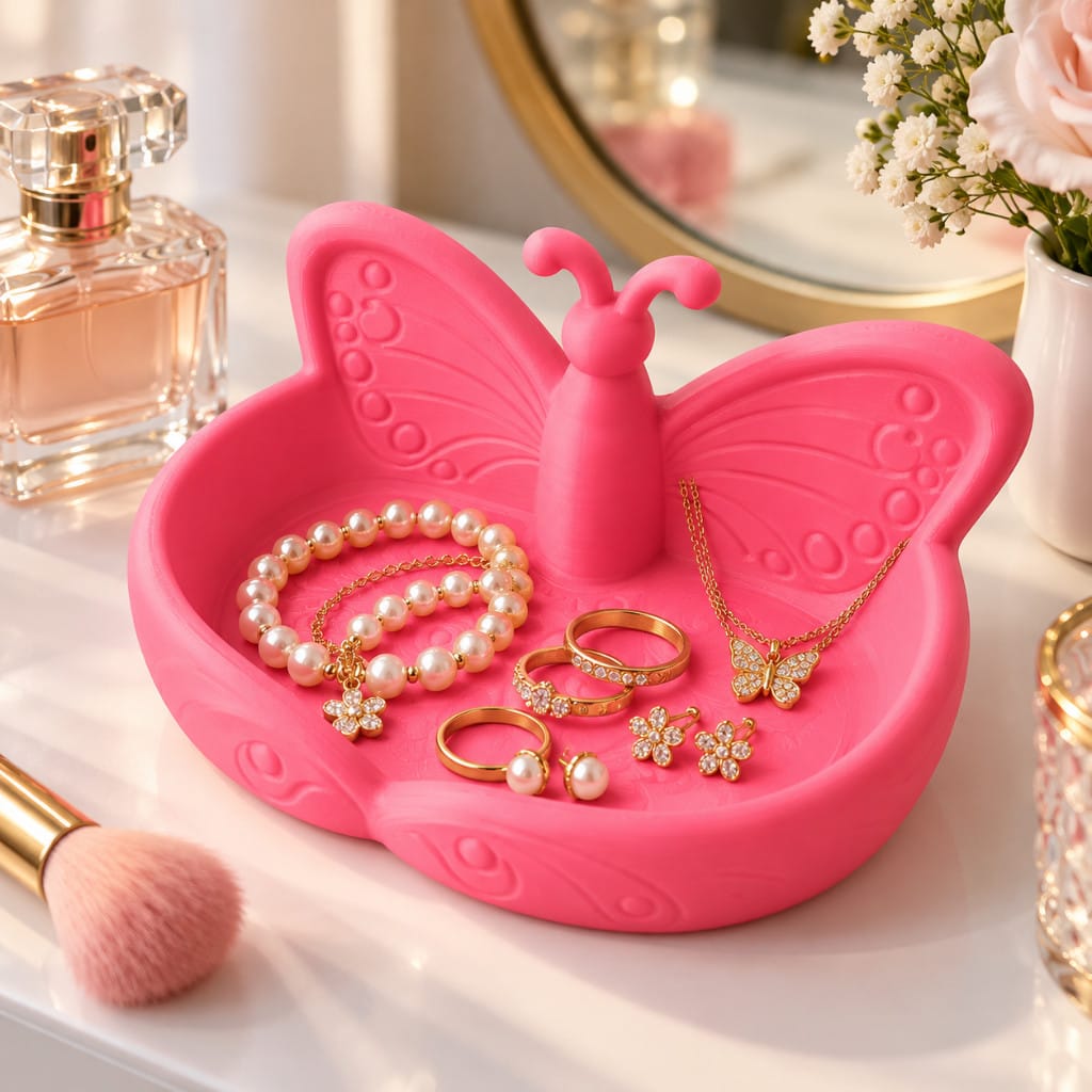 Butterfly Jewelry Storage Tray, 3D Printed Desktop Cosmetic Organizer, Decorative Jewelry Dish for Rings, Earrings