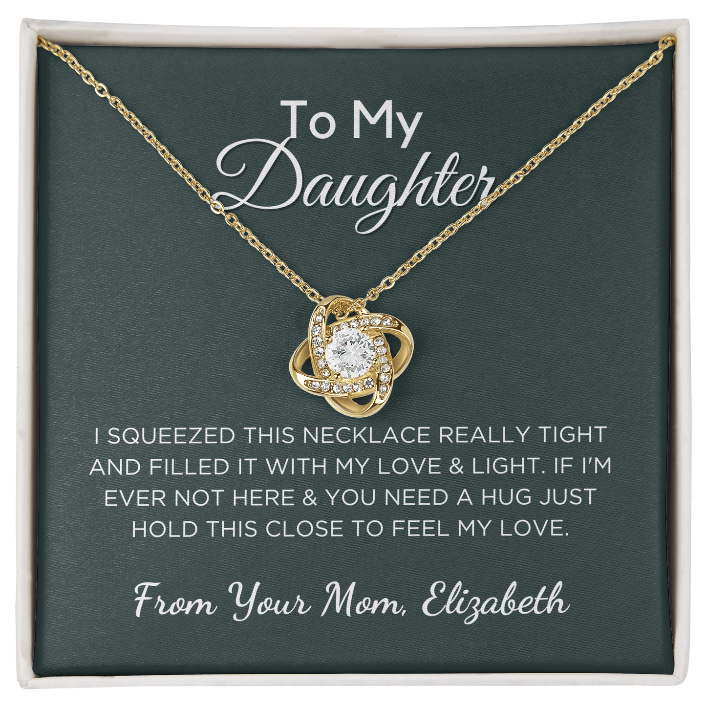 Custom Gift For Daughter, Love Knot Necklace With Personalized Message Card & Gift Box