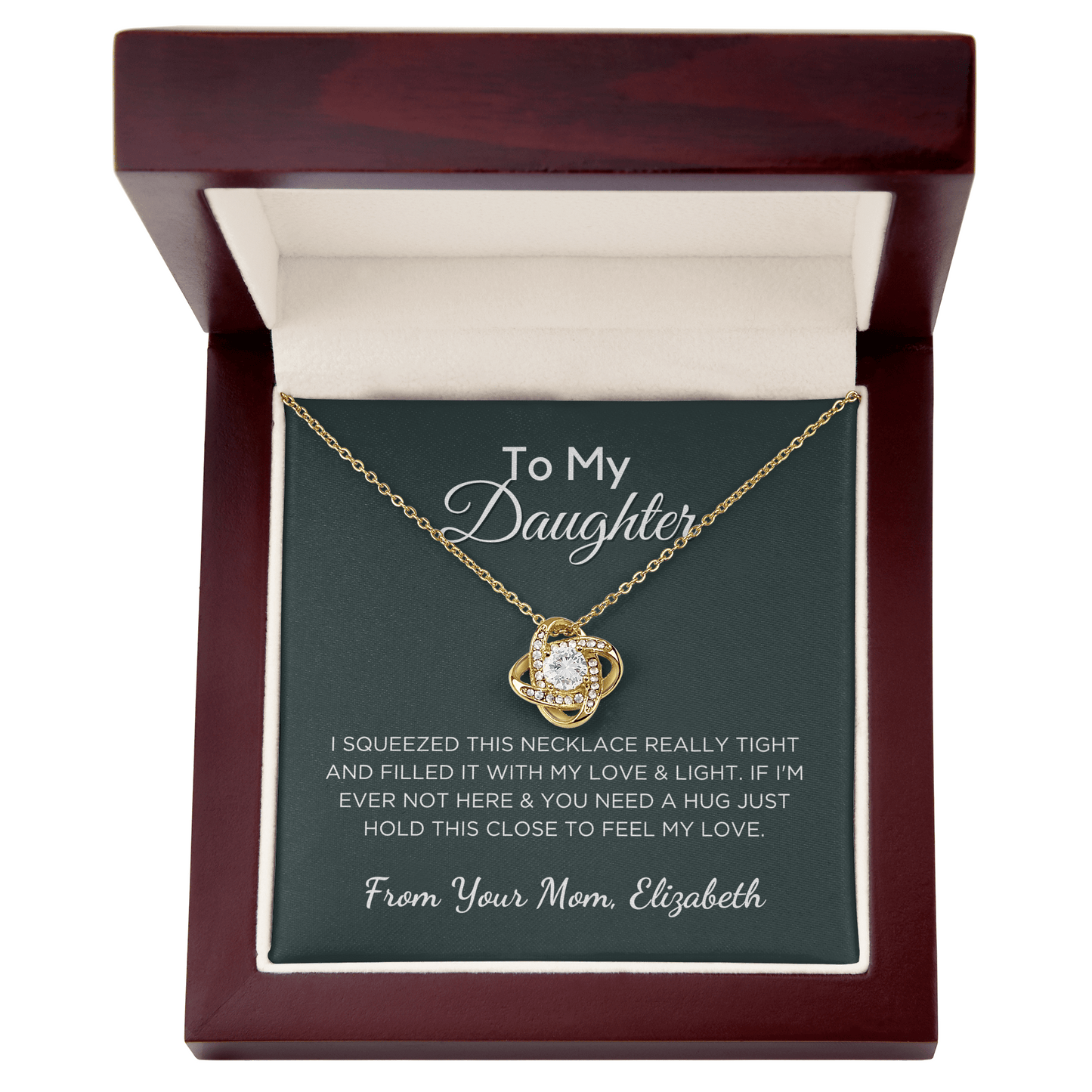Custom Gift For Daughter, Love Knot Necklace With Personalized Message Card & Gift Box