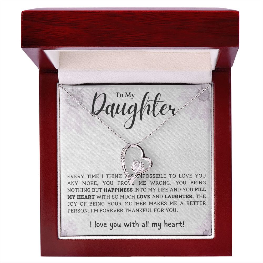 Gift For Daughter, Forever Love Pendant Necklace with Gift Box and Heart Warming Message Card, Made in the USA