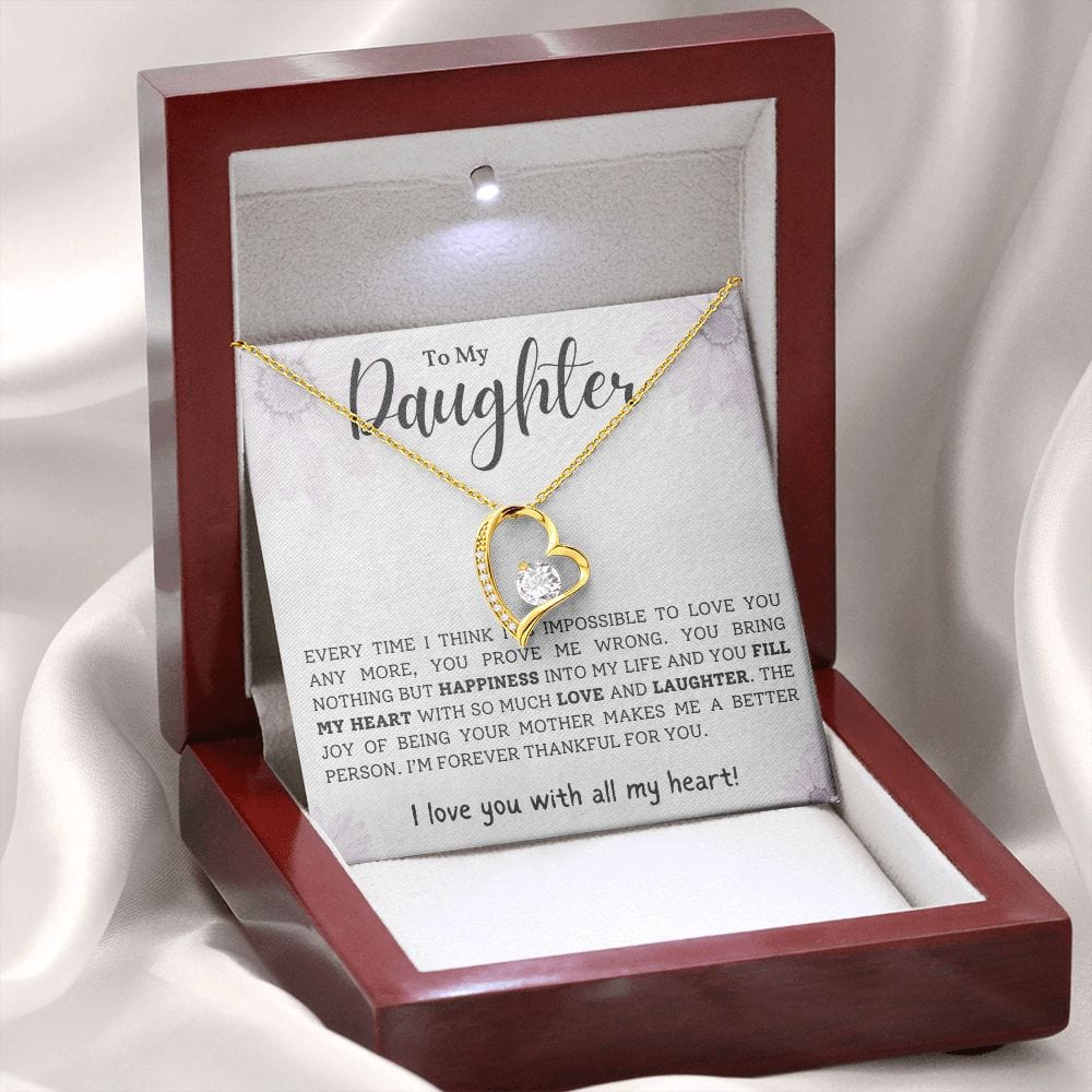 Gift For Daughter, Forever Love Pendant Necklace with Gift Box and Heart Warming Message Card, Made in the USA