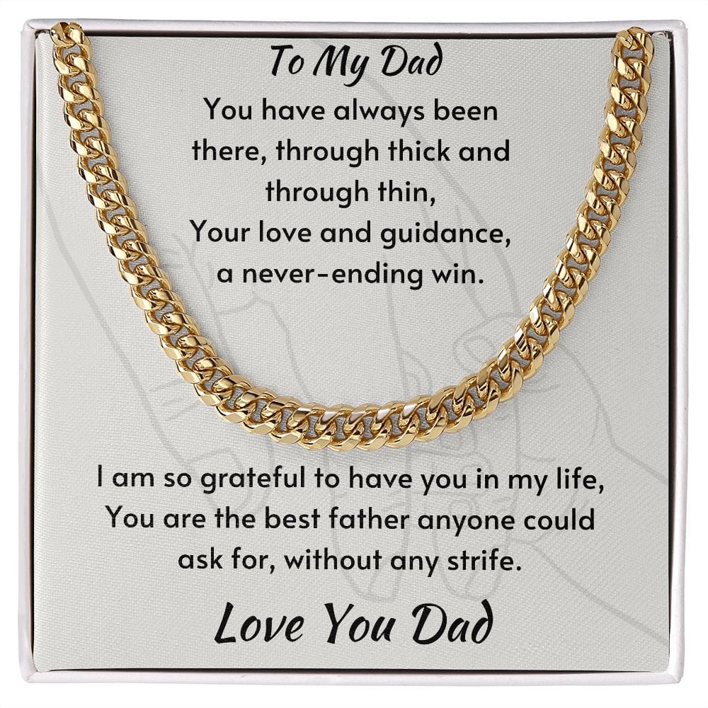 Gift For Dad, Cuban Chain Necklace with Gift Box and Heart Warming Message Card, Made in the USA
