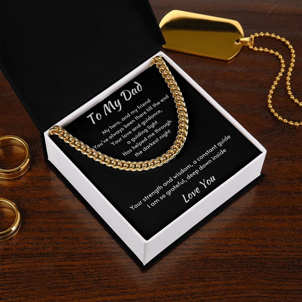 Gift For Dad, Cuban Chain Necklace with Gift Box and Heart Warming Message Card