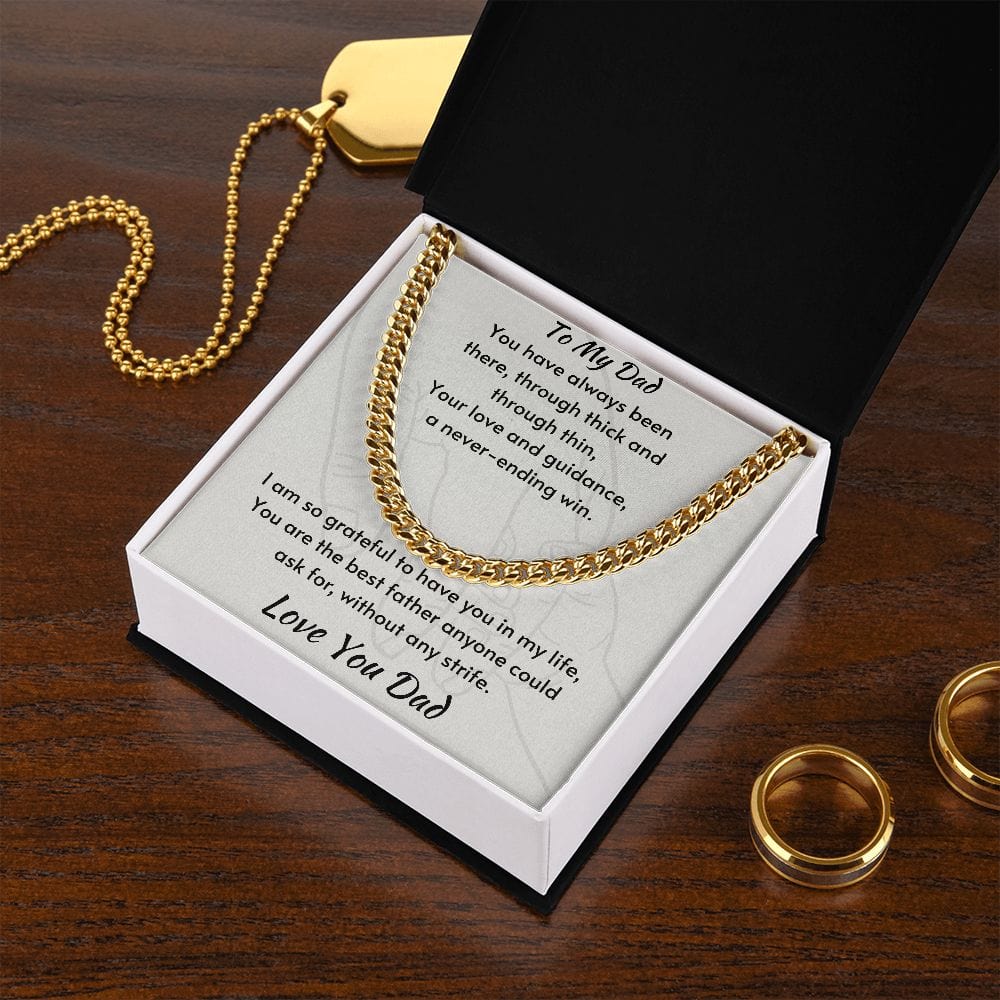 Gift For Dad, Cuban Chain Necklace with Gift Box and Heart Warming Message Card, Made in the USA