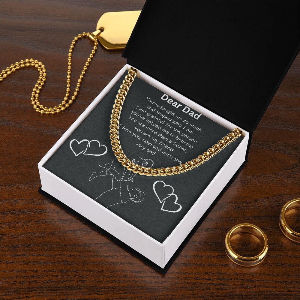 Gift For Dad, Cuban Chain Necklace with Gift Box and Heart Warming Message Card