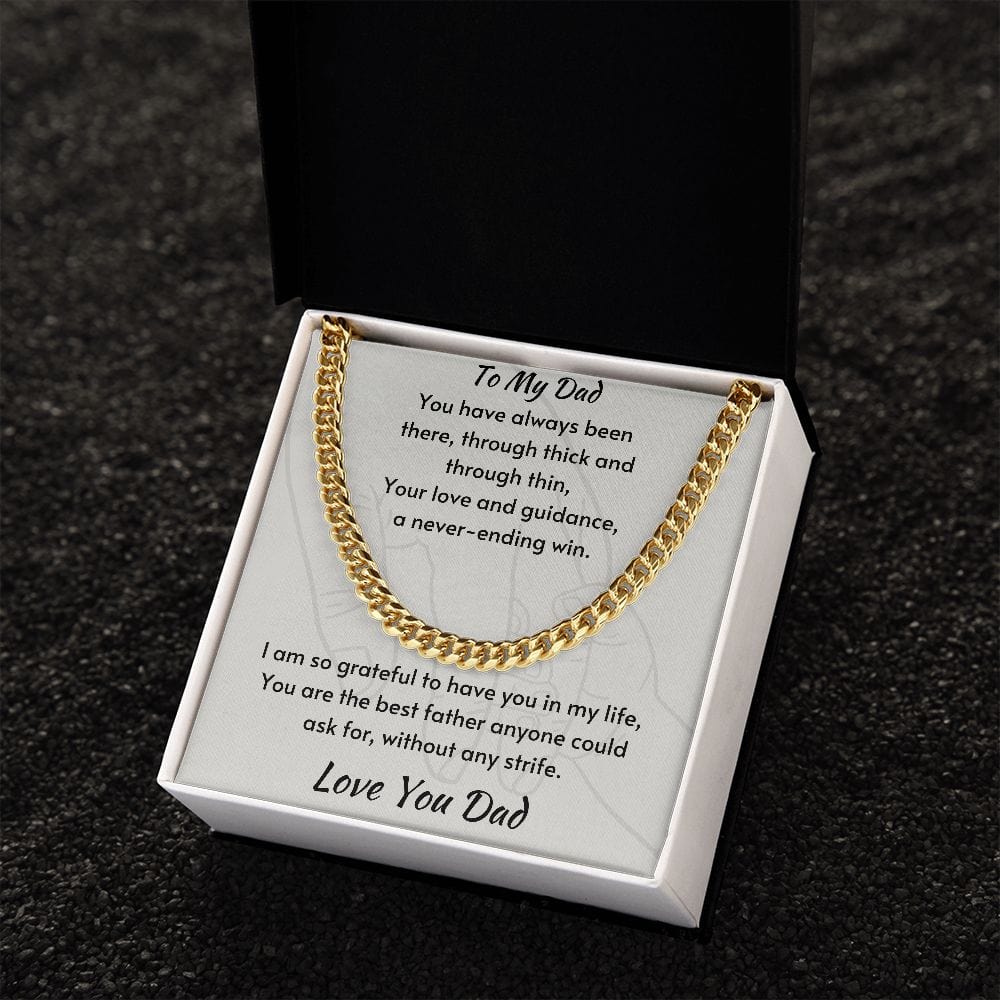 Gift For Dad, Cuban Chain Necklace with Gift Box and Heart Warming Message Card, Made in the USA