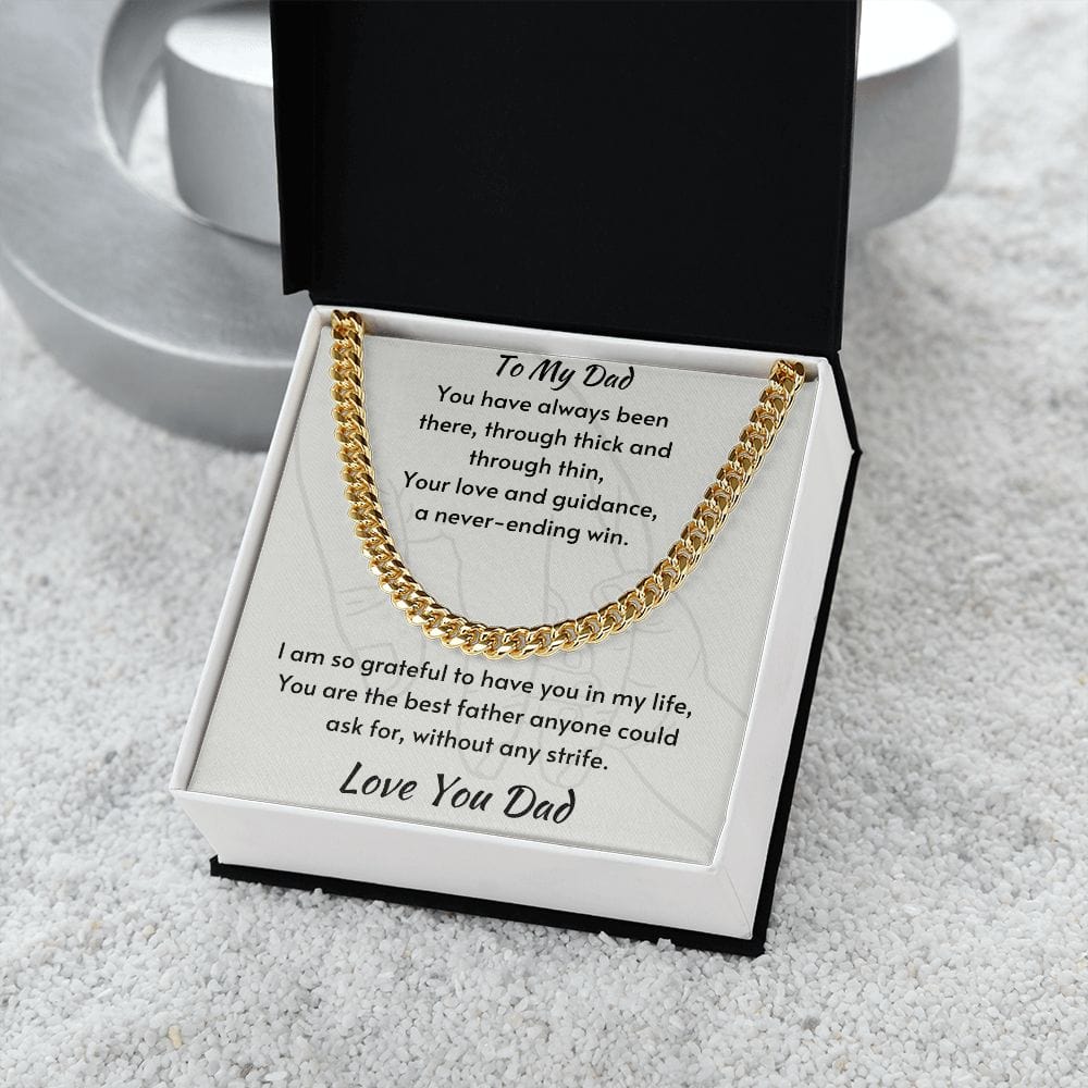Gift For Dad, Cuban Chain Necklace with Gift Box and Heart Warming Message Card, Made in the USA