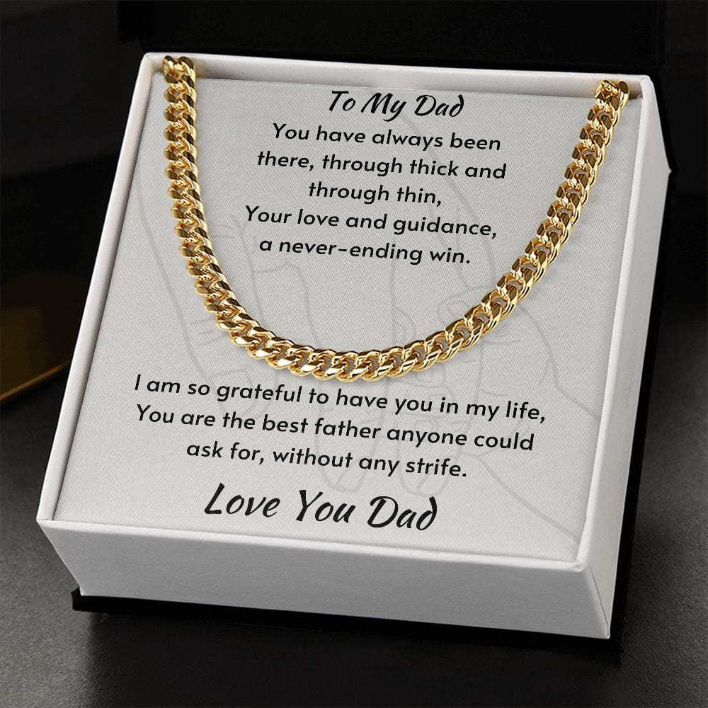 Gift For Dad, Cuban Chain Necklace with Gift Box and Heart Warming Message Card, Made in the USA