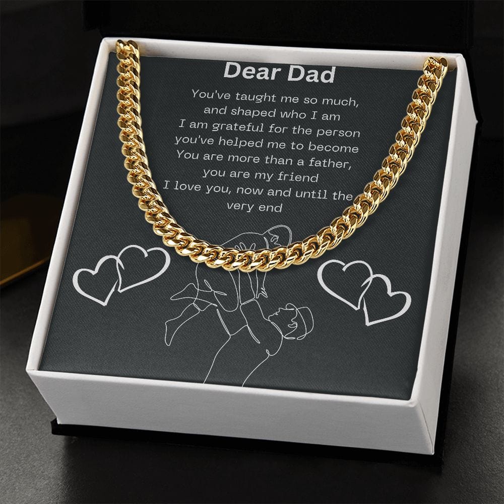 Gift For Dad, Cuban Chain Necklace with Gift Box and Heart Warming Message Card