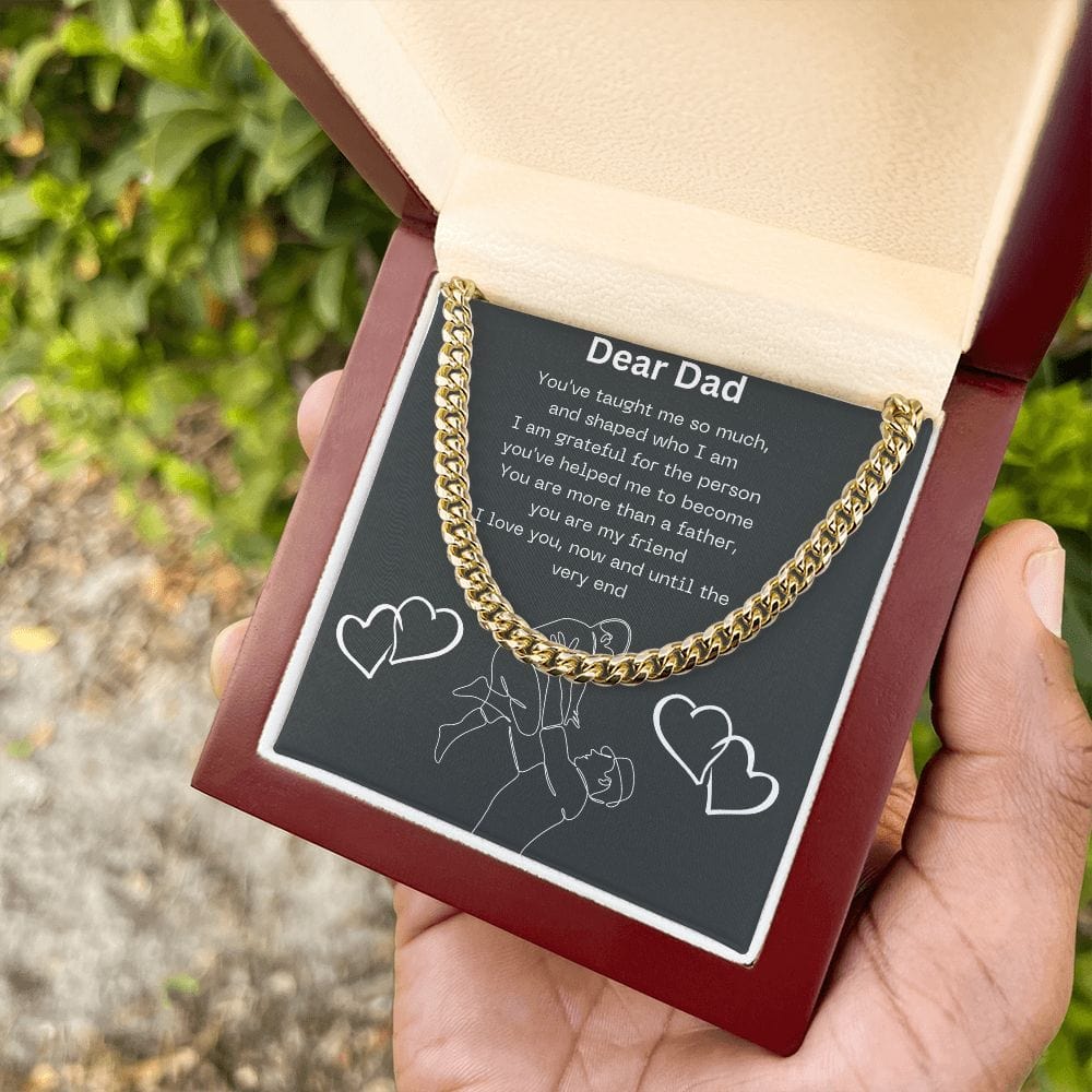 Gift For Dad, Cuban Chain Necklace with Gift Box and Heart Warming Message Card