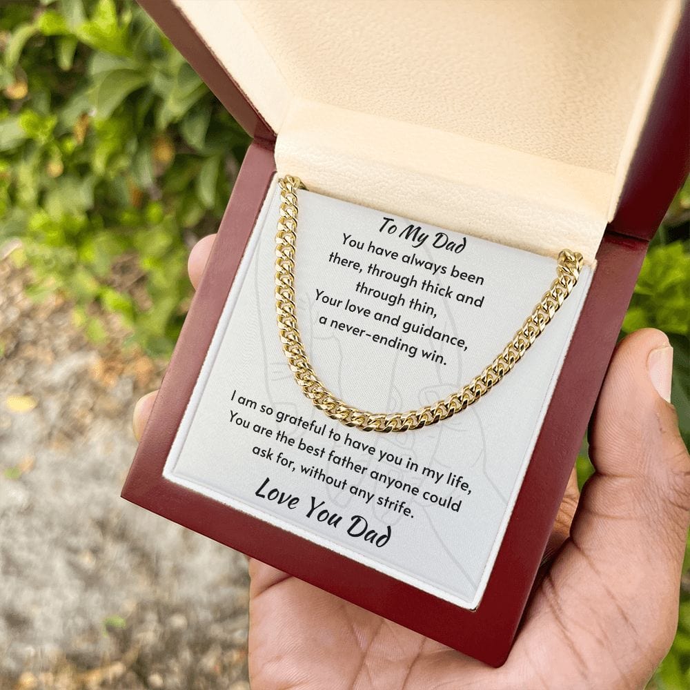 Gift For Dad, Cuban Chain Necklace with Gift Box and Heart Warming Message Card, Made in the USA