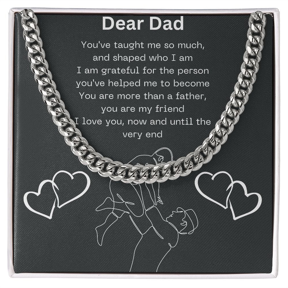 Gift For Dad, Cuban Chain Necklace with Gift Box and Heart Warming Message Card