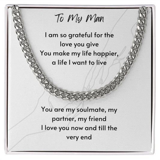 Gift For Soulmate, Valentine's Day Gift for Him, Unique Gift for Soulmate, Cuban Chain Necklace for Men
