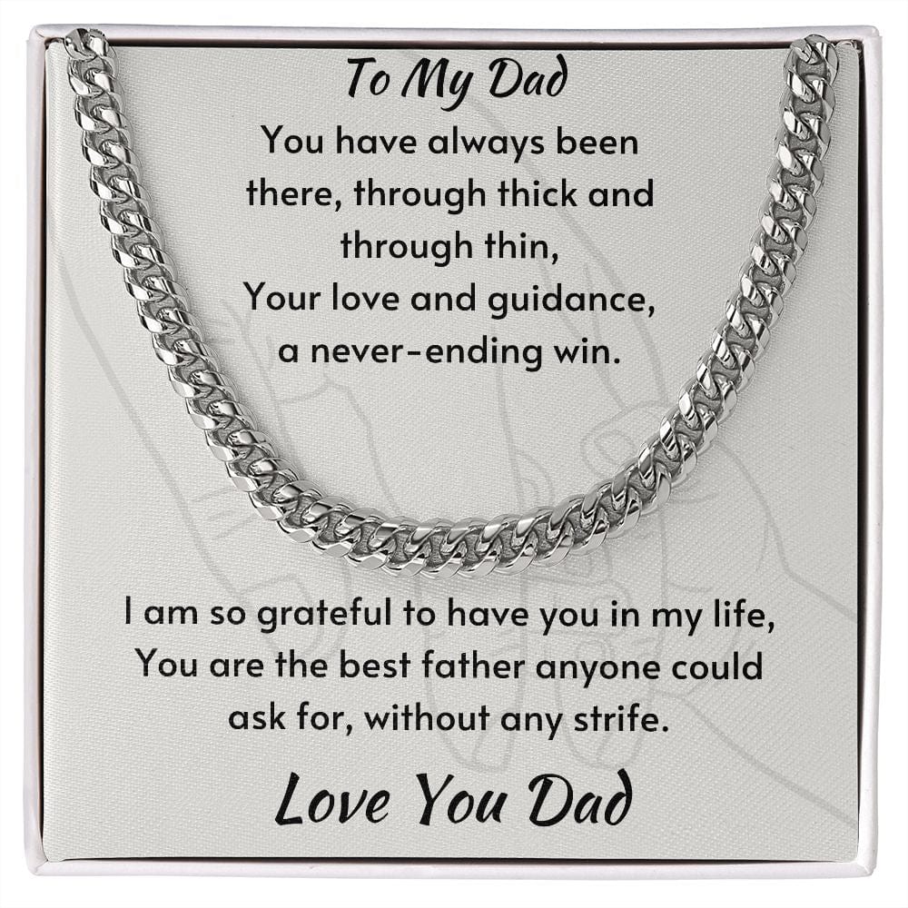 Gift For Dad, Cuban Chain Necklace with Gift Box and Heart Warming Message Card, Made in the USA
