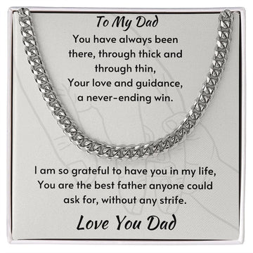 Gift For Dad, Cuban Chain Necklace with Gift Box and Heart Warming Message Card, Made in the USA