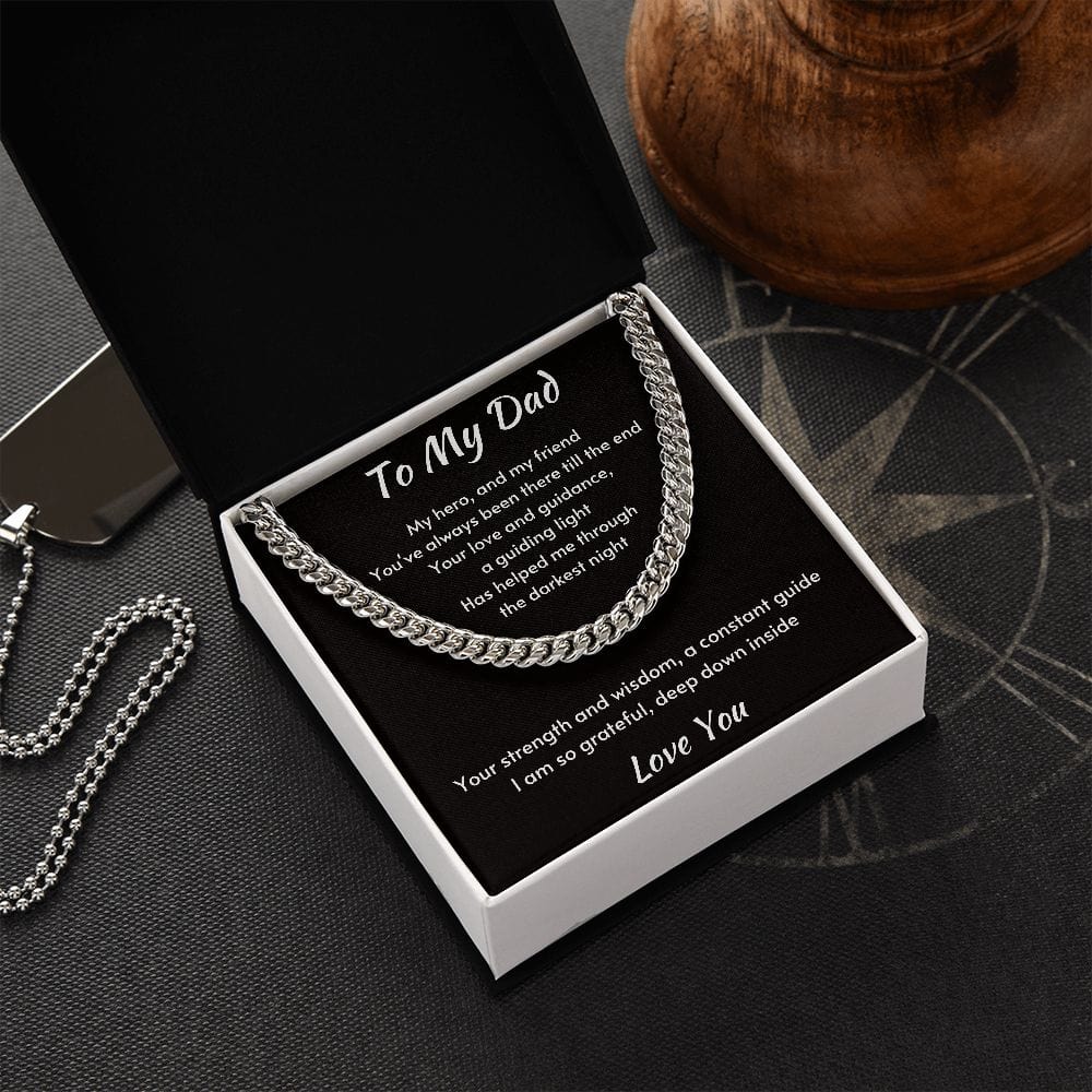 Gift For Dad, Cuban Chain Necklace with Gift Box and Heart Warming Message Card