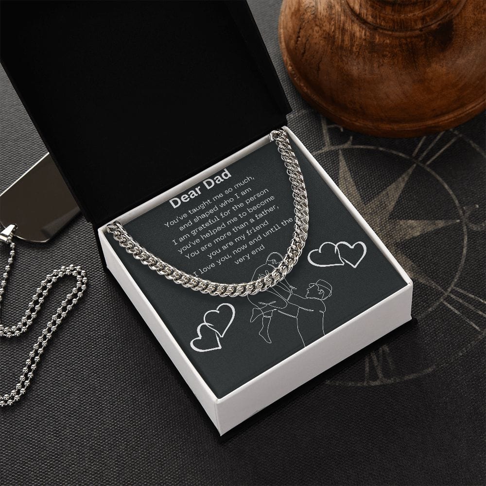 Gift For Dad, Cuban Chain Necklace with Gift Box and Heart Warming Message Card