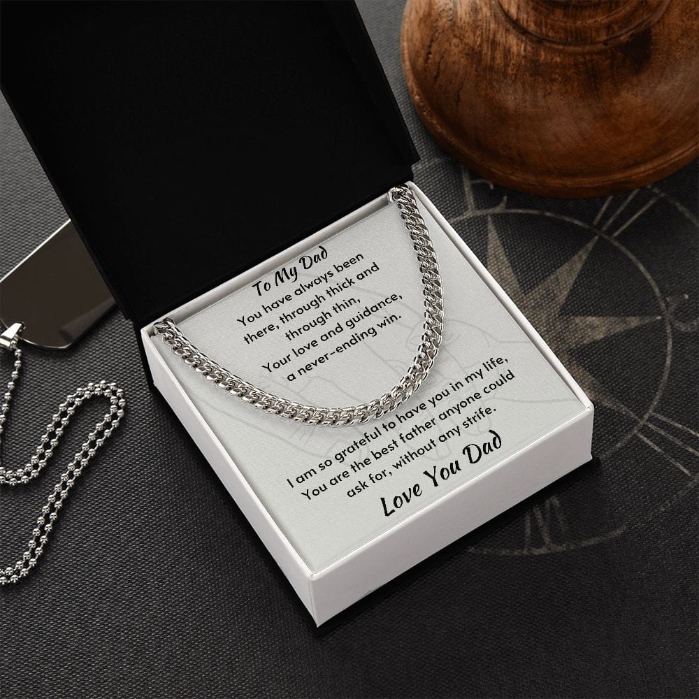 Gift For Dad, Cuban Chain Necklace with Gift Box and Heart Warming Message Card, Made in the USA