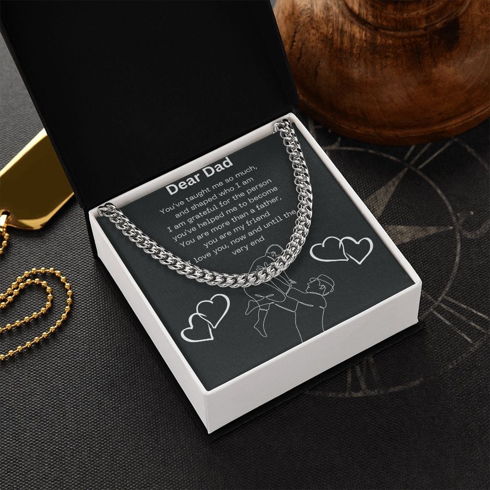 Gift For Dad, Cuban Chain Necklace with Gift Box and Heart Warming Message Card