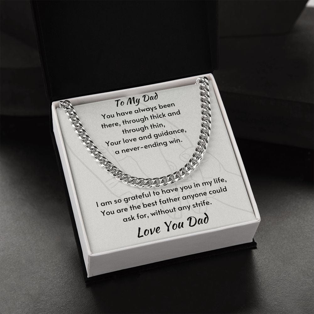 Gift For Dad, Cuban Chain Necklace with Gift Box and Heart Warming Message Card, Made in the USA
