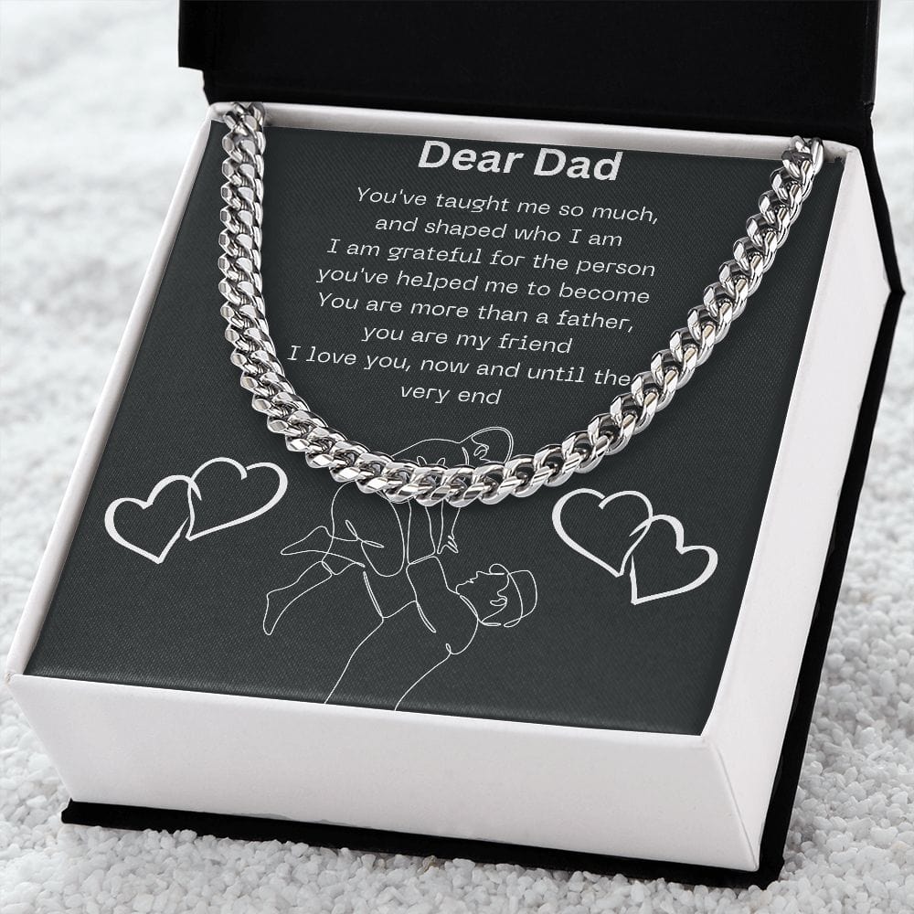 Gift For Dad, Cuban Chain Necklace with Gift Box and Heart Warming Message Card