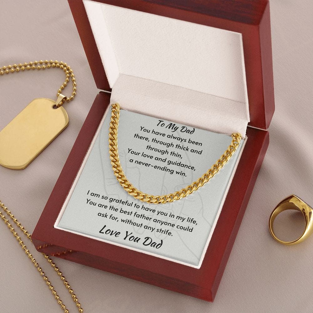 Gift For Dad, Cuban Chain Necklace with Gift Box and Heart Warming Message Card, Made in the USA