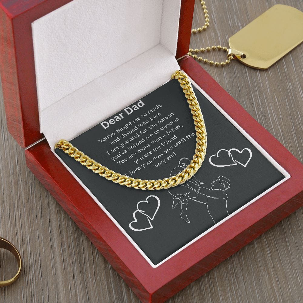 Gift For Dad, Cuban Chain Necklace with Gift Box and Heart Warming Message Card
