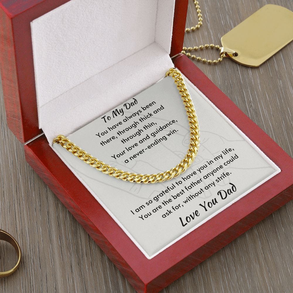 Gift For Dad, Cuban Chain Necklace with Gift Box and Heart Warming Message Card, Made in the USA