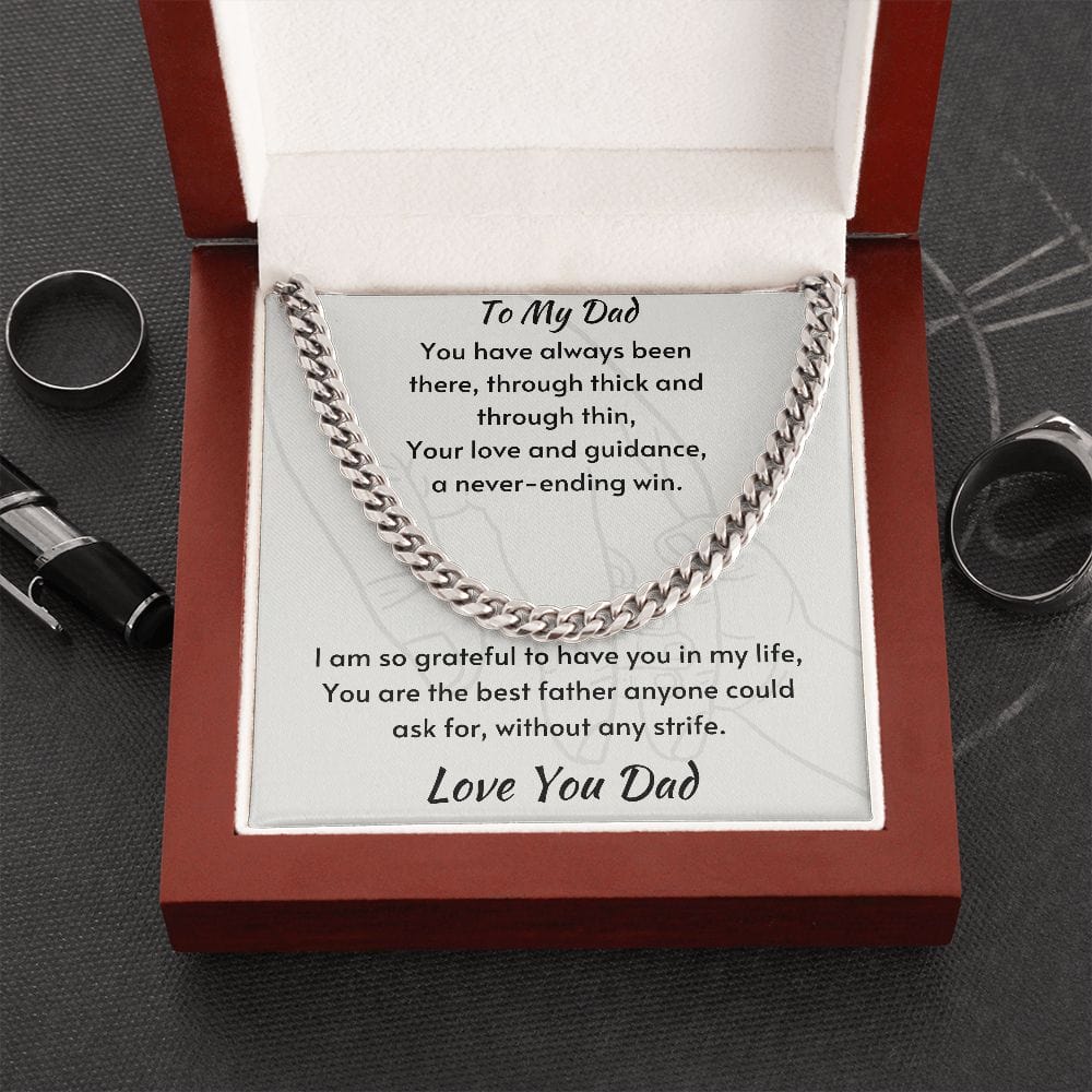 Gift For Dad, Cuban Chain Necklace with Gift Box and Heart Warming Message Card, Made in the USA