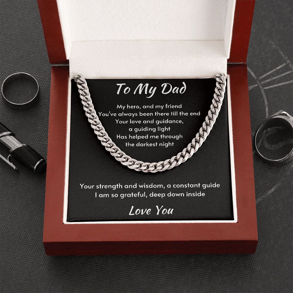 Gift For Dad, Cuban Chain Necklace with Gift Box and Heart Warming Message Card