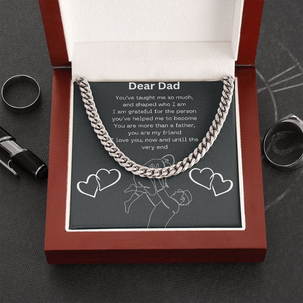 Gift For Dad, Cuban Chain Necklace with Gift Box and Heart Warming Message Card