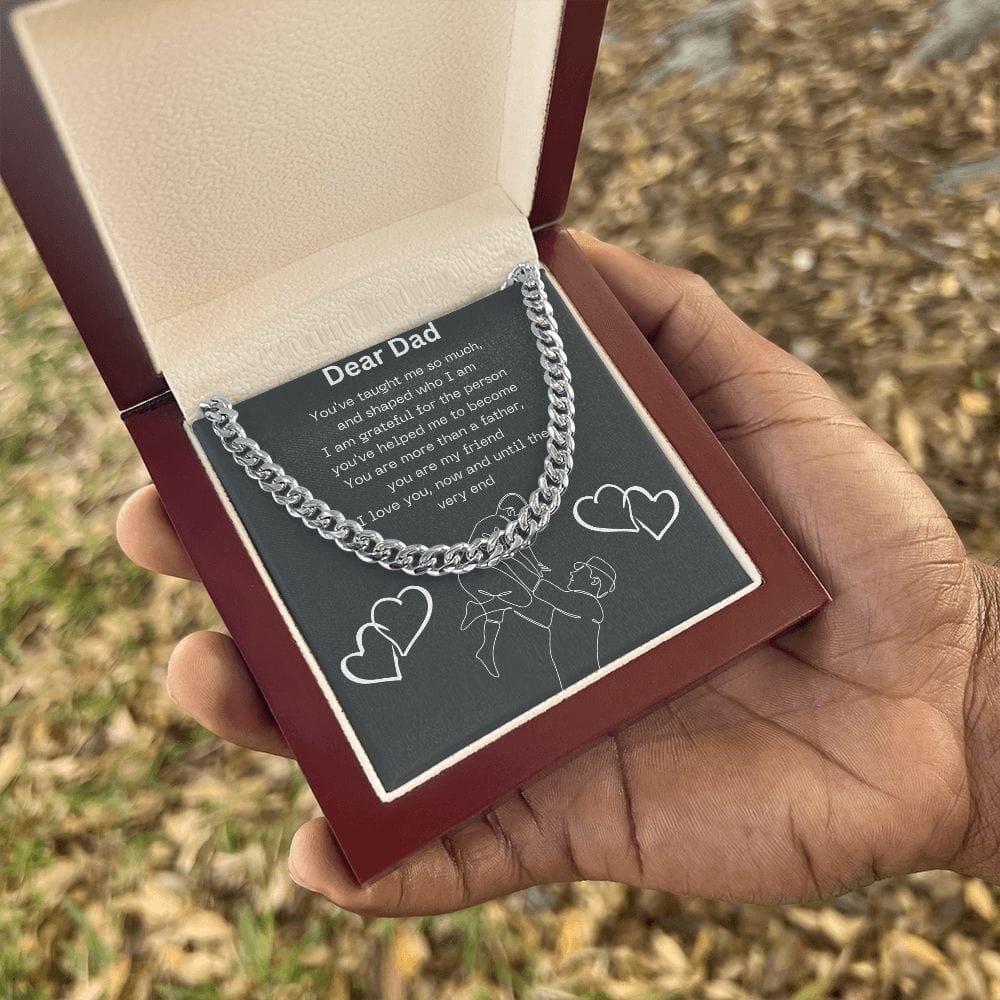 Gift For Dad, Cuban Chain Necklace with Gift Box and Heart Warming Message Card