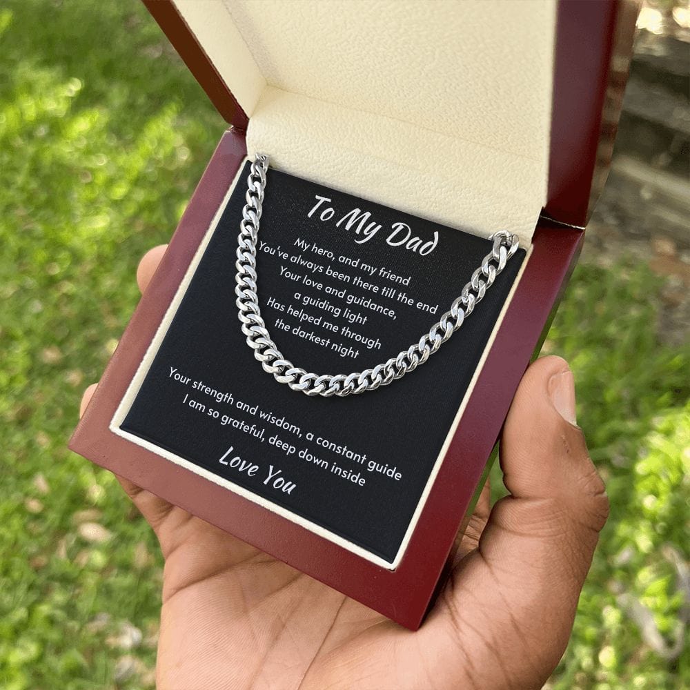 Gift For Dad, Cuban Chain Necklace with Gift Box and Heart Warming Message Card