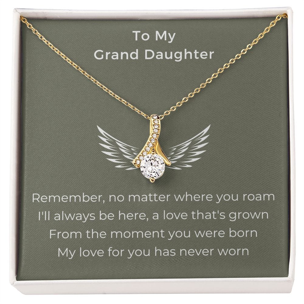 Granddaughter Gifts From Grandma, Granddaughter Birthday Message Card Necklace From Grandmother or Grandpa, Alluring Beauty Necklace Present with Message Card and Gift Box