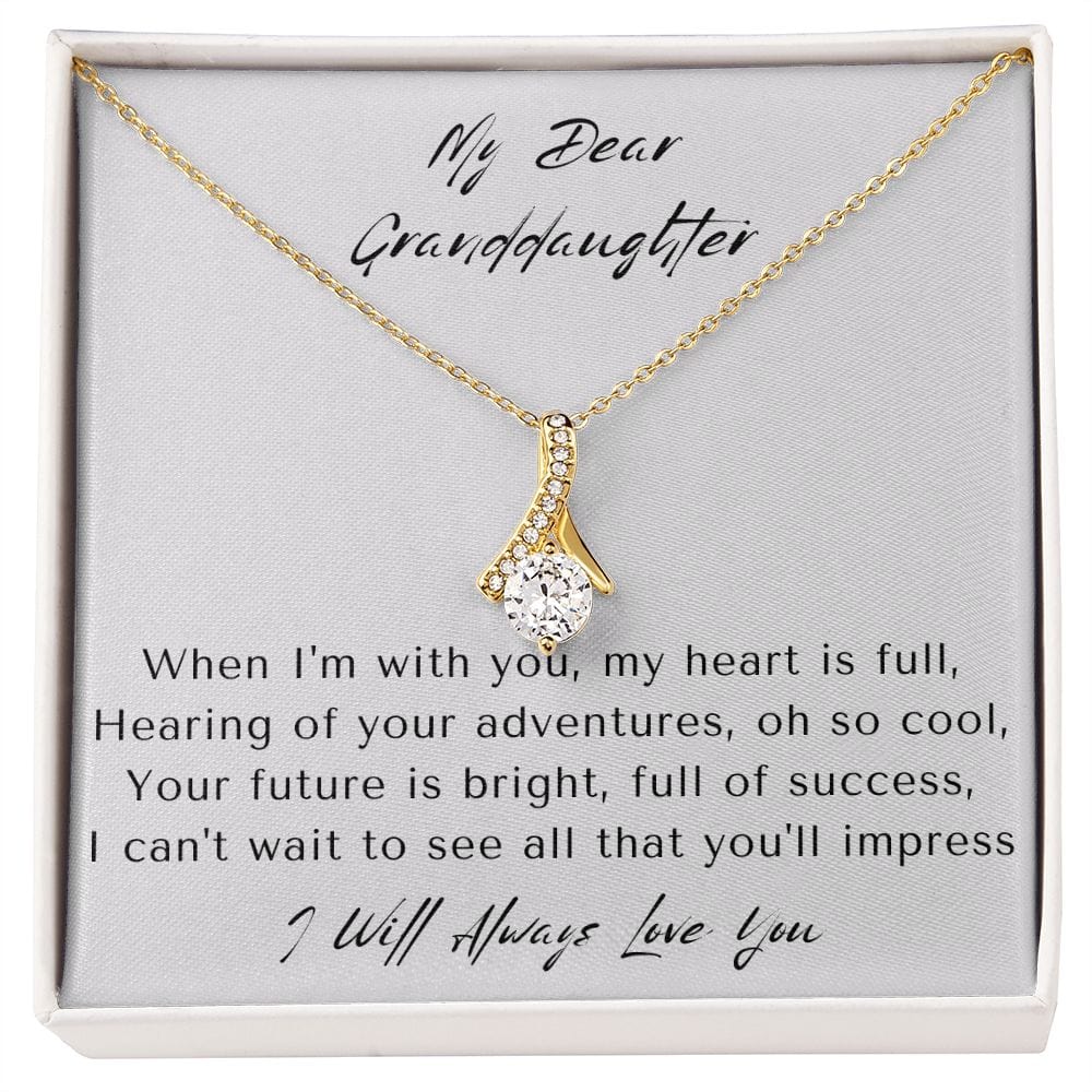 Granddaughter Gifts From Grandma, Granddaughter Birthday Message Card Necklace From Grandmother or Grandpa, Alluring Beauty Necklace Present with Message Card and Gift Box