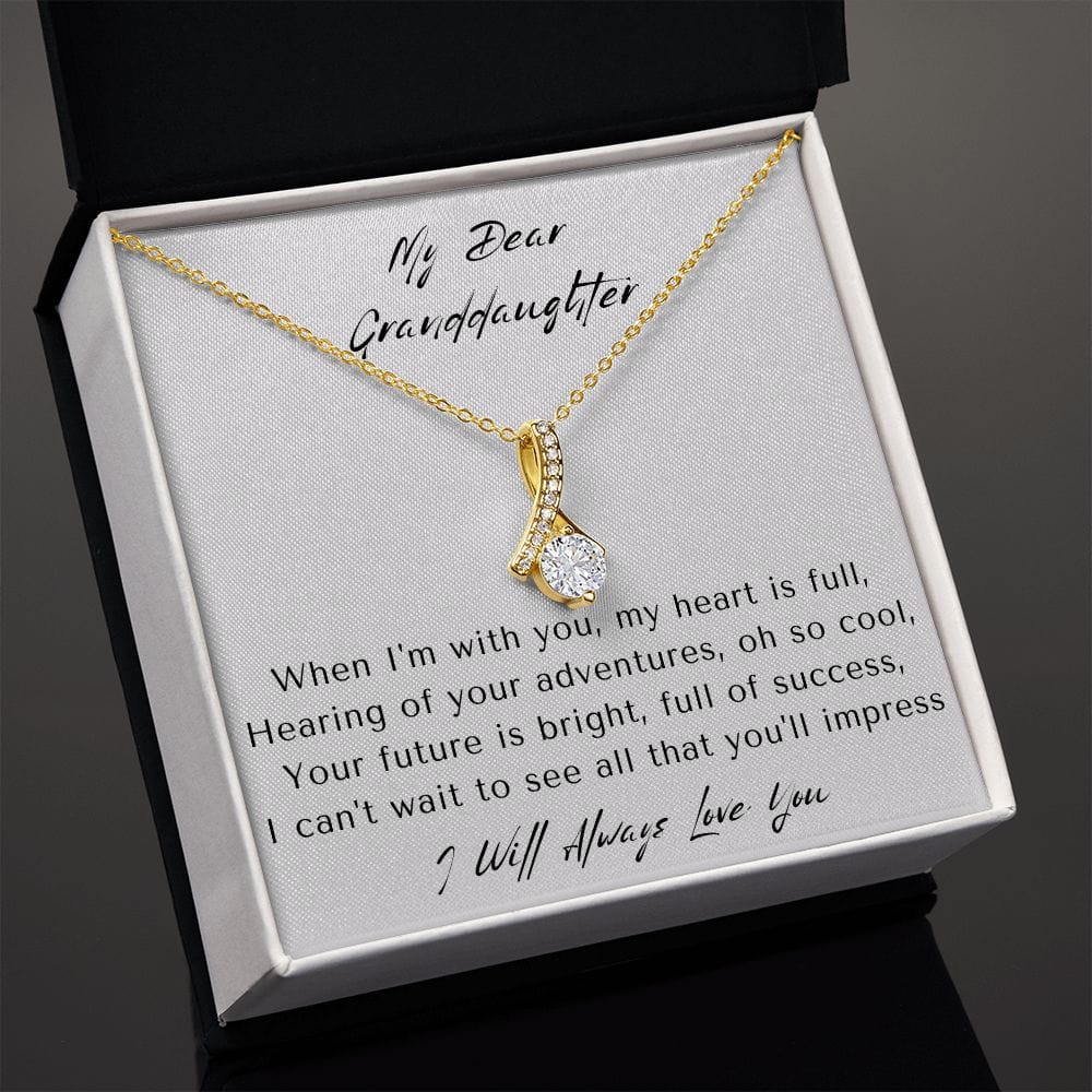 Granddaughter Gifts From Grandma, Granddaughter Birthday Message Card Necklace From Grandmother or Grandpa, Alluring Beauty Necklace Present with Message Card and Gift Box