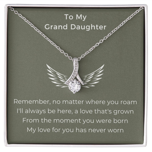 Granddaughter Gifts From Grandma, Granddaughter Birthday Message Card Necklace From Grandmother or Grandpa, Alluring Beauty Necklace Present with Message Card and Gift Box