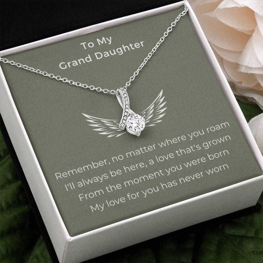 Granddaughter Gifts From Grandma, Granddaughter Birthday Message Card Necklace From Grandmother or Grandpa, Alluring Beauty Necklace Present with Message Card and Gift Box