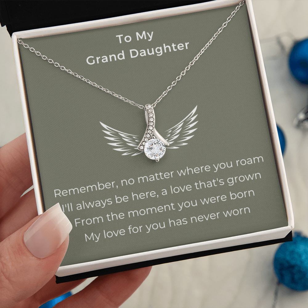 Granddaughter Gifts From Grandma, Granddaughter Birthday Message Card Necklace From Grandmother or Grandpa, Alluring Beauty Necklace Present with Message Card and Gift Box