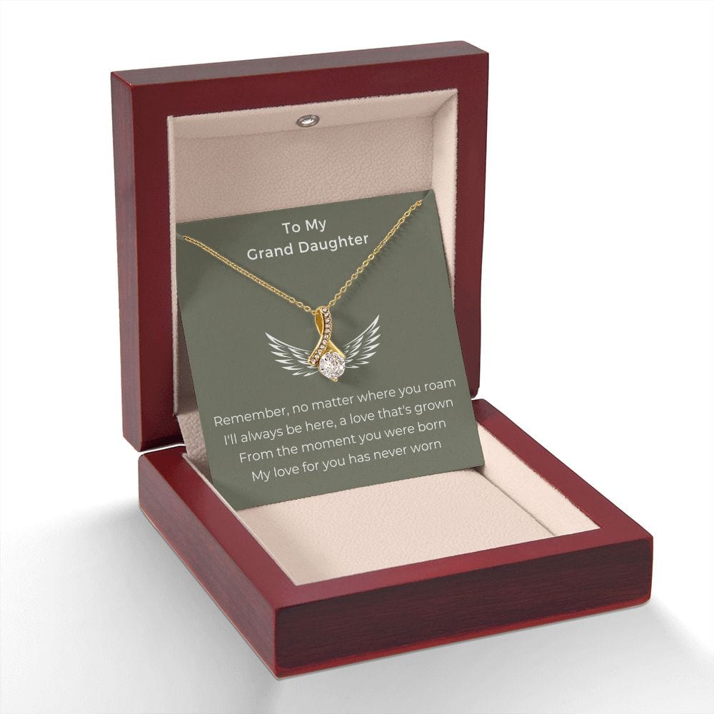 Granddaughter Gifts From Grandma, Granddaughter Birthday Message Card Necklace From Grandmother or Grandpa, Alluring Beauty Necklace Present with Message Card and Gift Box
