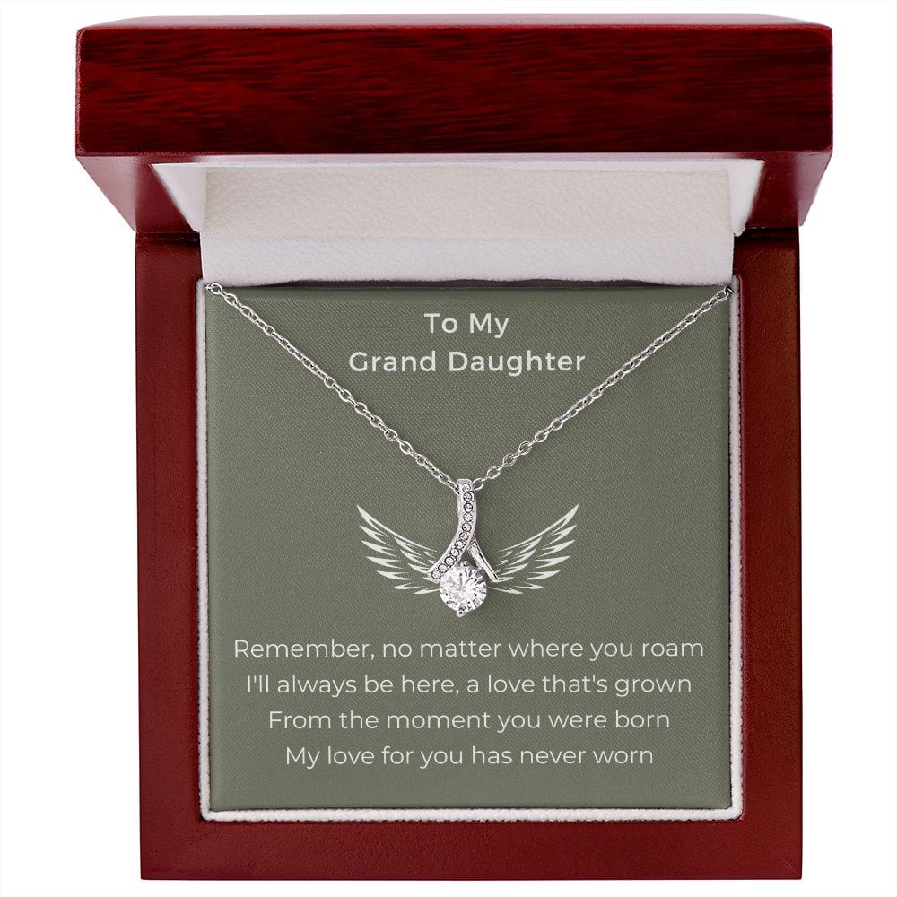 Granddaughter Gifts From Grandma, Granddaughter Birthday Message Card Necklace From Grandmother or Grandpa, Alluring Beauty Necklace Present with Message Card and Gift Box
