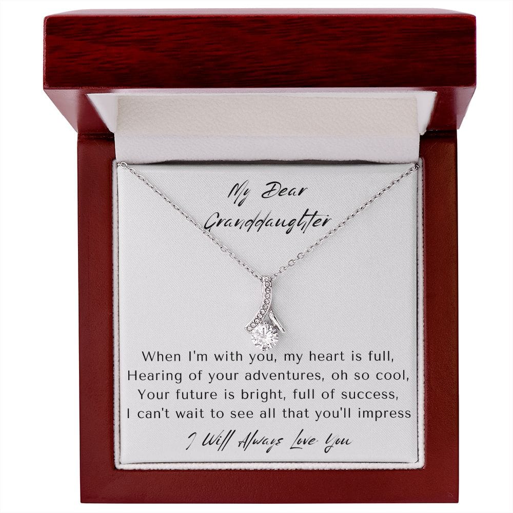Granddaughter Gifts From Grandma, Granddaughter Birthday Message Card Necklace From Grandmother or Grandpa, Alluring Beauty Necklace Present with Message Card and Gift Box