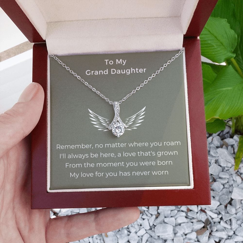 Granddaughter Gifts From Grandma, Granddaughter Birthday Message Card Necklace From Grandmother or Grandpa, Alluring Beauty Necklace Present with Message Card and Gift Box
