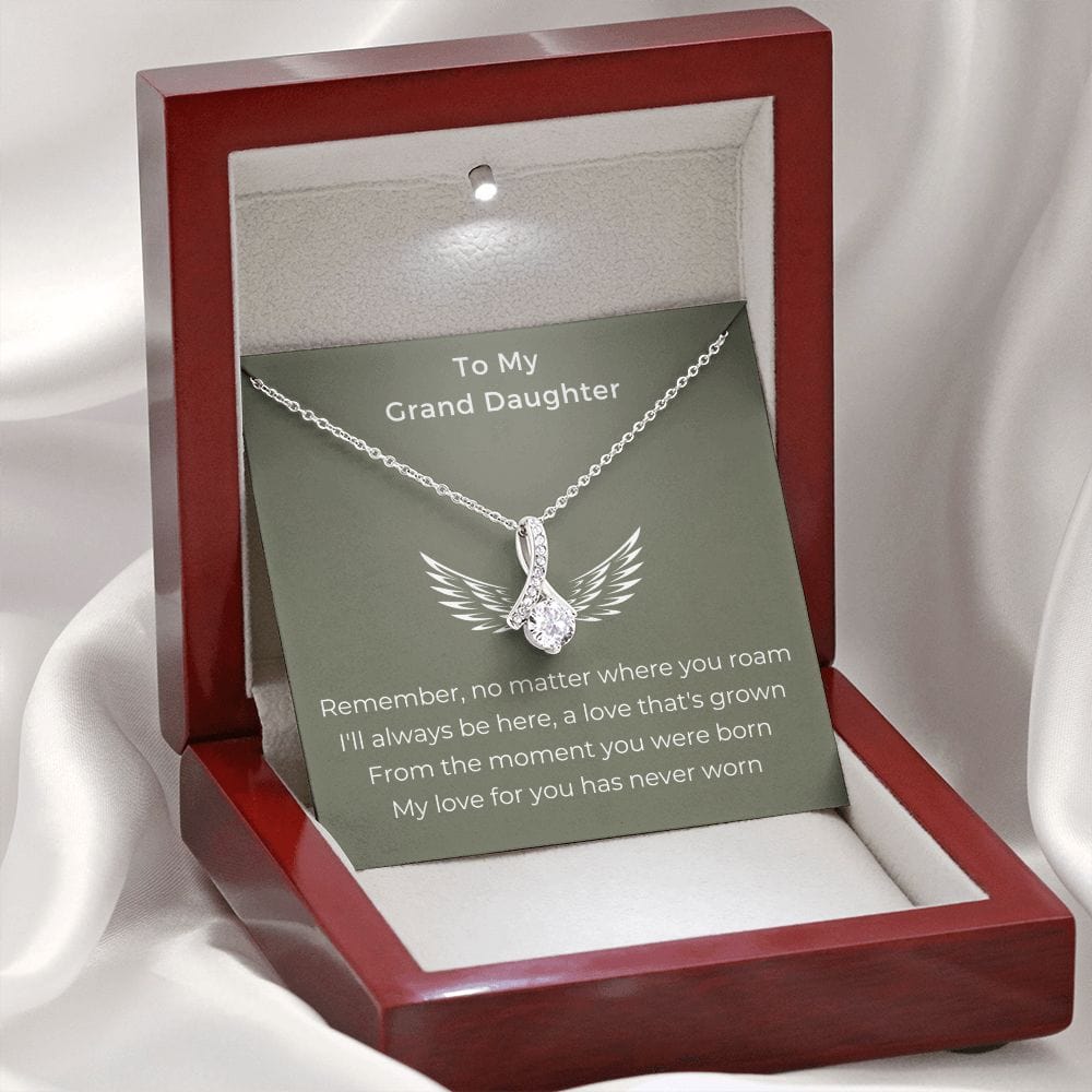 Granddaughter Gifts From Grandma, Granddaughter Birthday Message Card Necklace From Grandmother or Grandpa, Alluring Beauty Necklace Present with Message Card and Gift Box
